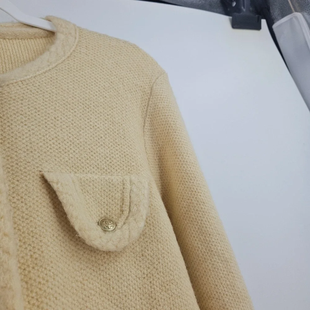 J. Crew Textured Sweater Lady Jacket Cream Gold Buttons Wool Alpaca Preppy S